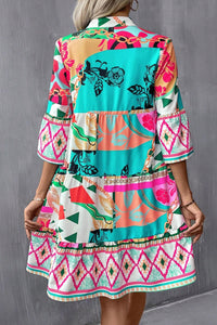 Mini Dress | Multi-Color Abstract Printed Half Sleeve Dress