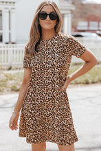 Load image into Gallery viewer, Leopard Print Short Sleeve A-line Mini Dress
