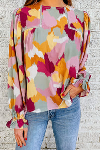 Multicolor Abstract Printed Long Sleeve Blouse | Tops/Blouses & Shirts