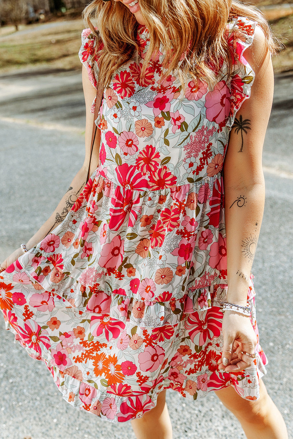 White Ruffled Tank Floral Dress | Dresses/Floral Dresses