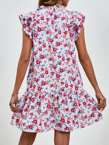 Womens Mini Dress | Tied Floral Cap Sleeve Mini Dress | Mini Dress