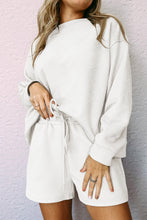 Load image into Gallery viewer, Drawstring Shorts Set | White Textured Long Sleeve Top
