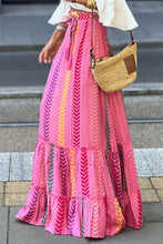 Load image into Gallery viewer, Pink Boho Printed Tasseled Drawstring Ruffled Maxi Skirt | Bottoms/Skirts &amp; Petticoat
