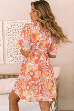 Load image into Gallery viewer, Orange Wide Flutter Sleeve Floral Dress | Dresses/Floral Dresses
