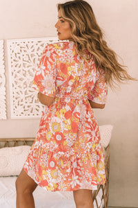 Orange Wide Flutter Sleeve Floral Dress | Dresses/Floral Dresses