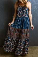 Load image into Gallery viewer, Bohemian Maxi Dress | Blue Floral Splicing Sleeveless Dress
