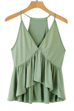 Load image into Gallery viewer, Green Deep V Neckline Ribbed Babydoll Tank | Tops/Tank Tops
