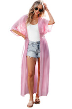 Load image into Gallery viewer, Pink Maxi Kimono | Light Pink Lace Open Front Kimono
