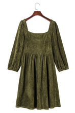 Load image into Gallery viewer, Jungle Green Suede Square Neck Puff Sleeve Dress
