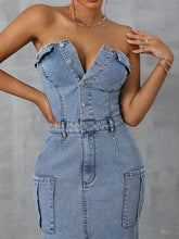 Load image into Gallery viewer, Slit Tube Denim Dress
