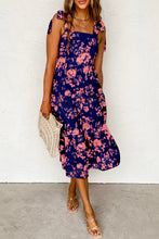 Load image into Gallery viewer, Blue Tie Shoulder Straps Tiered Floral Dress
