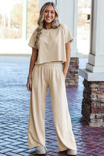 Load image into Gallery viewer, White Raw Hem Loose Tee and Wide Leg Pants Set
