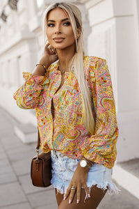 Bohemian Top | Yellow Paisley Print Ruffled Shirt