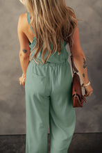 Load image into Gallery viewer, Textured Drawstring Jumpsuit | Moss Green Knotted Straps Button
