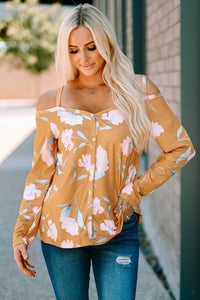 Yellow Cold Shoulder Long Sleeve Floral Top | Tops/Blouses & Shirts