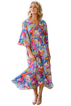 Load image into Gallery viewer, Maxi Dress | Multicolor Abstract Print High Waist V Neck
