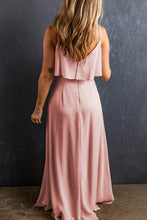 Load image into Gallery viewer, Light Pink Spaghetti Straps V Neck Ruffled Split Long Dress
