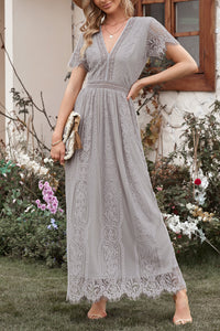 Gray Blue Fill Your Heart Lace Maxi Dress