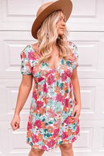 Load image into Gallery viewer, Womens Mini Dress | Multicolor Floral Print Tie Back Short Sleeve Dress | Dresses/Floral Dresses
