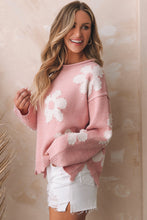 Load image into Gallery viewer, Flower Pattern Sweater | Pearl Detail Slit Sweater
