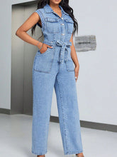 Load image into Gallery viewer, Denim Jumpsuit with Pockets | Tied Half Button
