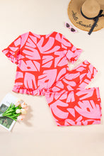 Load image into Gallery viewer, Strawberry Pink Abstract Printed Ruffled Top Wide Leg Pants Set
