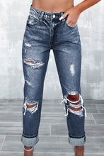 Load image into Gallery viewer, High Waist Slim Fit Jeans | Blue Light Wash Frayed Jeans
