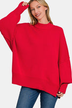 Load image into Gallery viewer, Cozy Red Oversize Sweater with Side Slits
