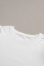 Load image into Gallery viewer, Puff Sleeve Top | White Ruched Crew Neck Tee
