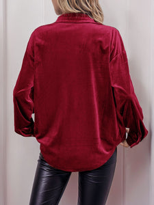 Velvet Like Long Sleeve Blouse