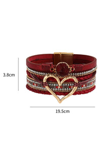 Heart Layered Bracelet | Fiery Red Rhinestone Bracelet