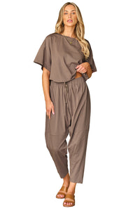 Crop Pants Set | Taupe High Low Boxy Fit Tee and Pants