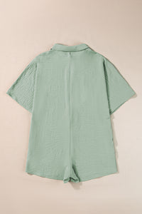 Loose Romper | Spinach Green Half Button Collared