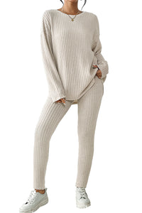 Skinny Pants Set | Apricot Knit Loose Long Sleeve Top Pants