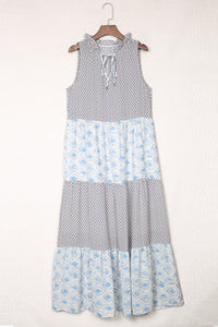 Maxi Dress | Sky Blue Abstract Print Sleeveless Dress