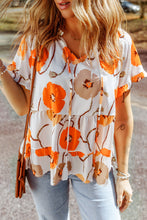 Load image into Gallery viewer, Orange Floral Print Frill Neck Tiered Babydoll Blouse | Tops/Blouses &amp; Shirts
