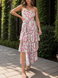 Cami Dress | Full Size Layered Slit Printed Square Neck Dress