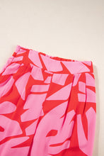 Load image into Gallery viewer, Strawberry Pink Abstract Printed Ruffled Top Wide Leg Pants Set
