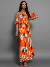 Load image into Gallery viewer, Off Shoulder Midi Dress | Pleated Floral Short Sleeve Dress
