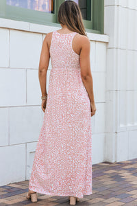 Pink Leopard Print Pocketed Sleeveless Maxi Dress | Dresses/Maxi Dresses