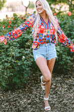 Load image into Gallery viewer, White Checkered Flower Print Bubble Sleeve Blouse | Tops/Blouses &amp; Shirts
