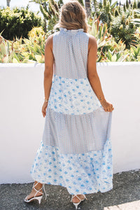 Maxi Dress | Sky Blue Abstract Print Sleeveless Dress