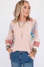 Load image into Gallery viewer, Pink Printed Pinstriped Color Block Patchwork Oversized Top | Tops/Long Sleeve Tops
