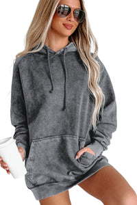 Gray Mineral Wash Kangaroo Pocket Drawstring Pullover Hoodie | Tops/Sweatshirts & Hoodies