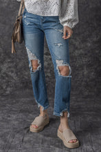 Load image into Gallery viewer, Sky Blue Ripped Knee Hole High Waist Jeans | Bottoms/Jeans
