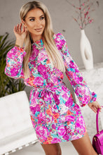 Load image into Gallery viewer, Mini Dress | Purple Floral Keyhole Back Long Sleeve Belted
