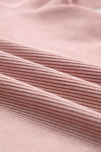 Pullover Sweatshirt | Pink Solid Ribbed Knit Round Neck