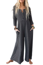 Load image into Gallery viewer, Wide Leg Jumpsuit | Gray Button Long Sleeve
