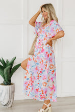 Load image into Gallery viewer, Multicolor Tropical Floral Print Ruched V Neck Maxi Dress | Dresses/Floral Dresses
