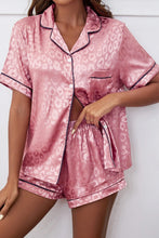 Load image into Gallery viewer, Pink Leopard Contrast Trim Satin 2pcs Short Pajama Set | Loungewear &amp; Sleepwear/Sleepwear
